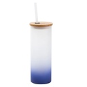 Gradient Frosted Glass Tumbler w/ with Straw & Bamboo Lid 17 oz