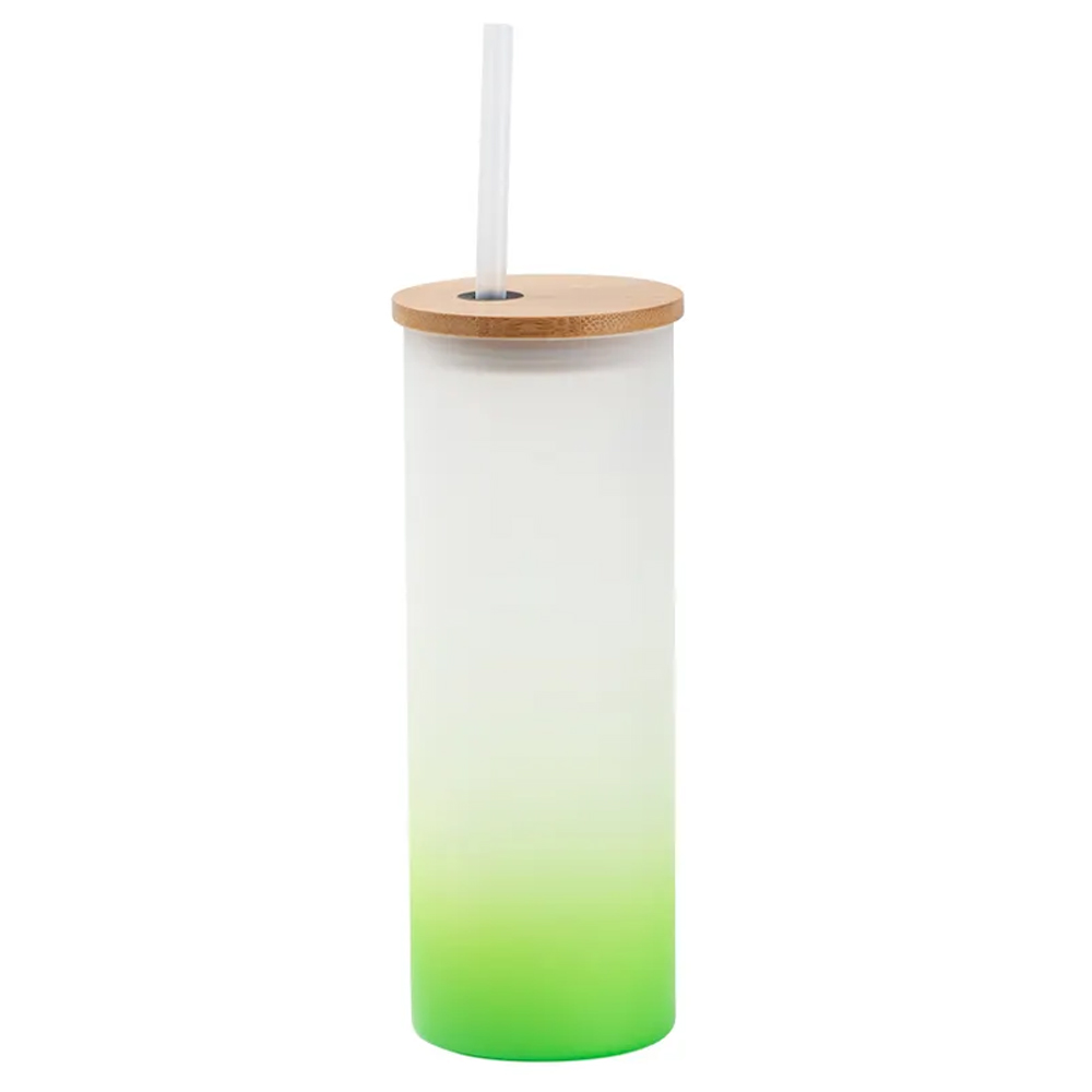 Gradient Frosted Glass Tumbler w/ with Straw & Bamboo Lid 17 oz