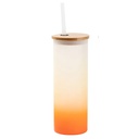 Gradient Frosted Glass Tumbler w/ with Straw & Bamboo Lid 17 oz