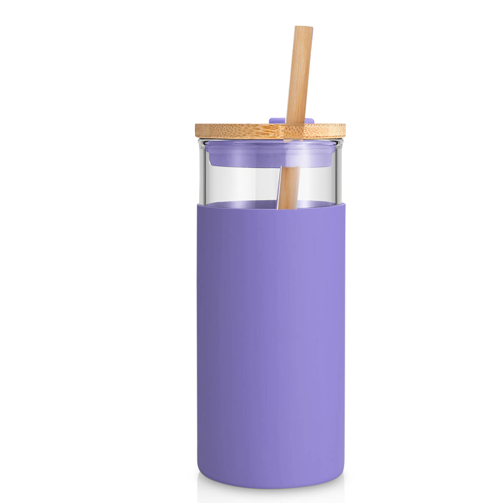 Nordic Glass Tumbler w/ Silicone Cover - 17oz w/ Bamboo Straw and Lid