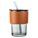 Nordic Leatherette Cover Borosilicate Glass - 15.2 oz w/ Lid and Straw