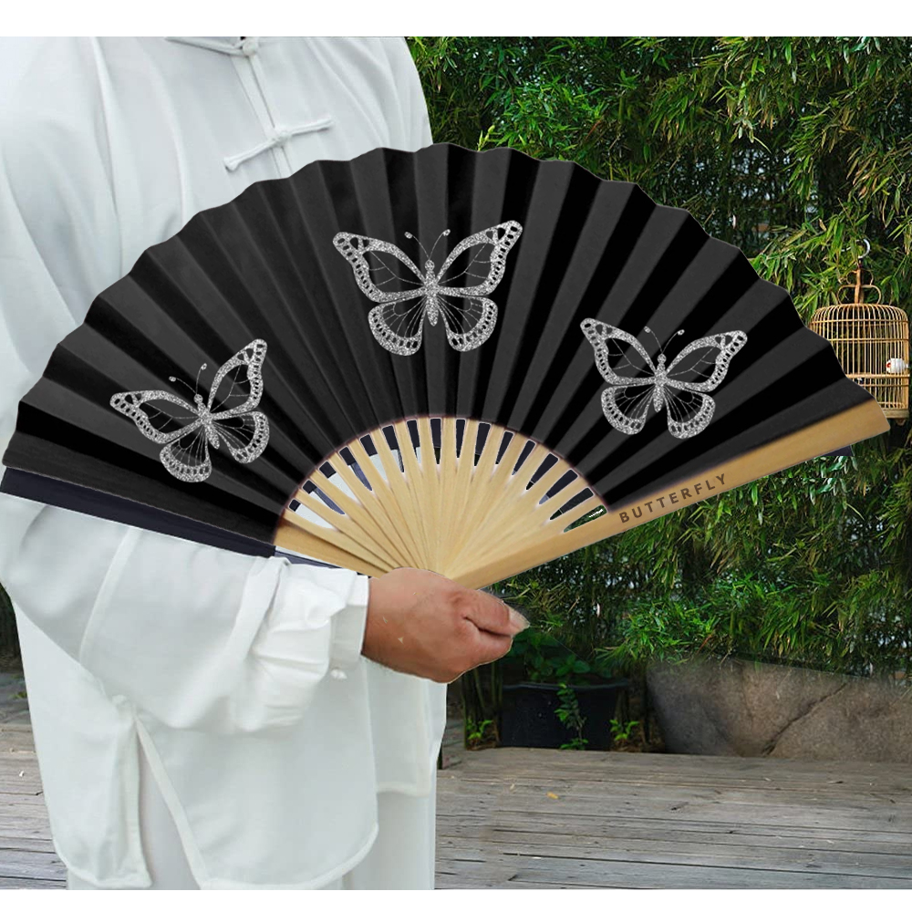 Shimmer Bamboo Hand Fan - Premium Silk