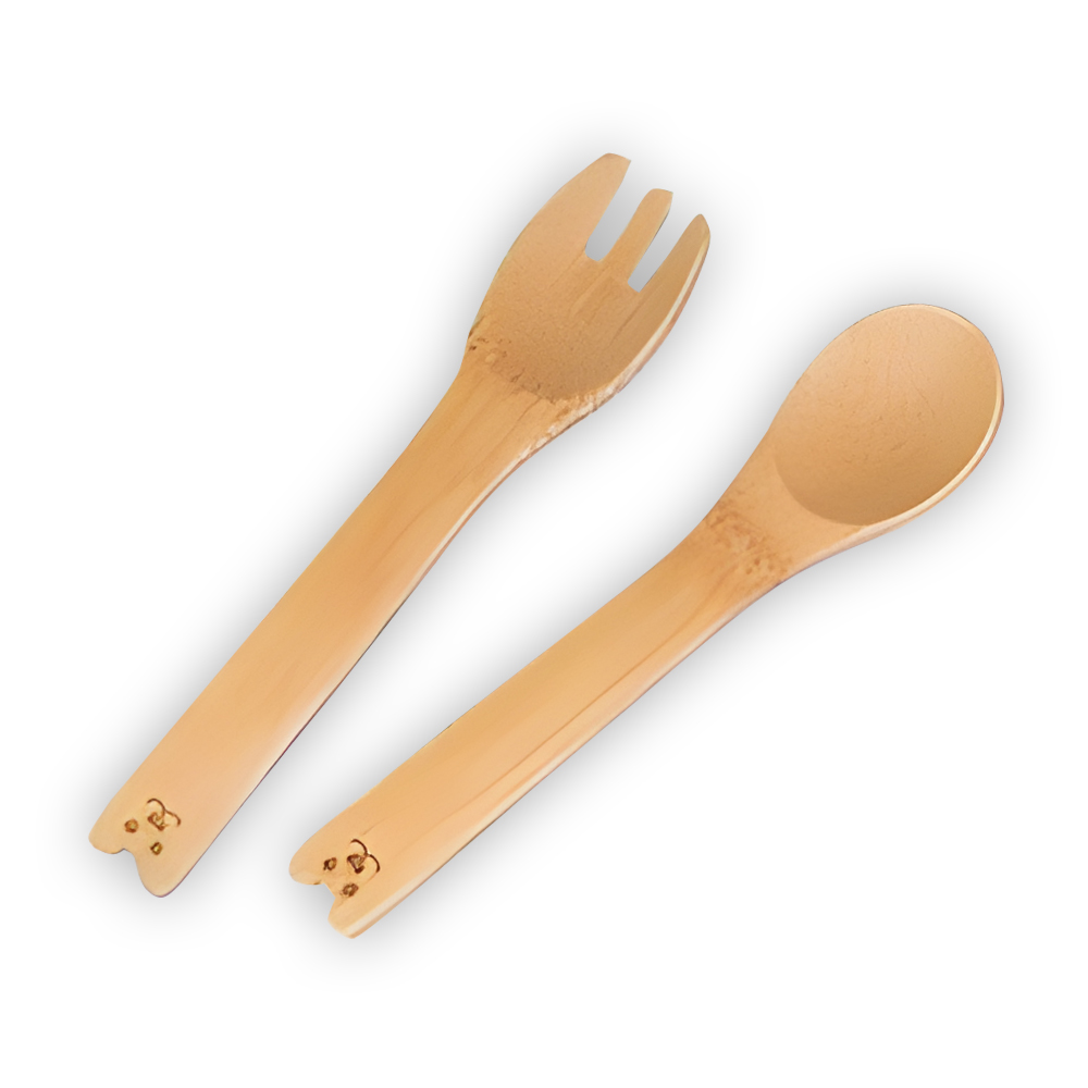 Custom Shape Bamboo Plate + Spoon + Fork Set