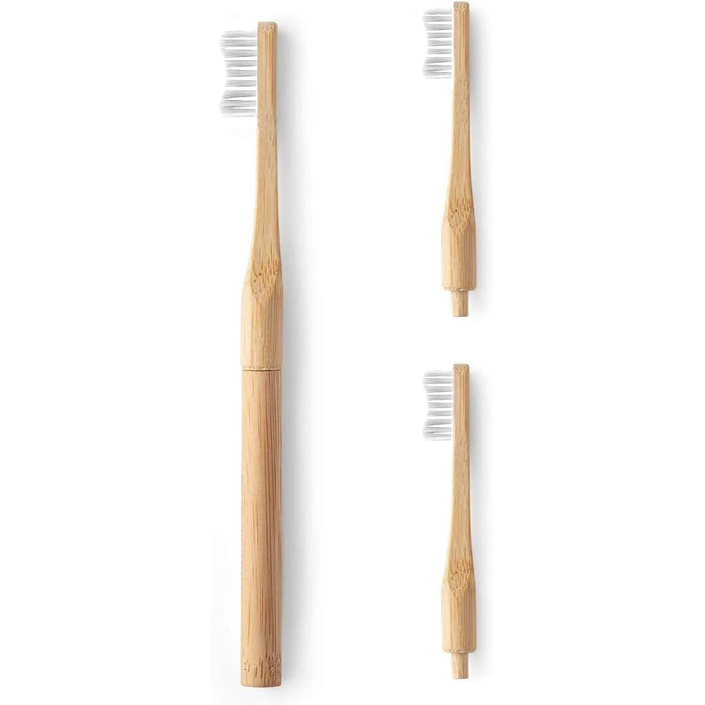 Round Handle Bamboo Toothbrush With Replaceable Heads For Adult
