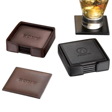 Prestige Leatherette 4 Part Coaster Set /W Stand