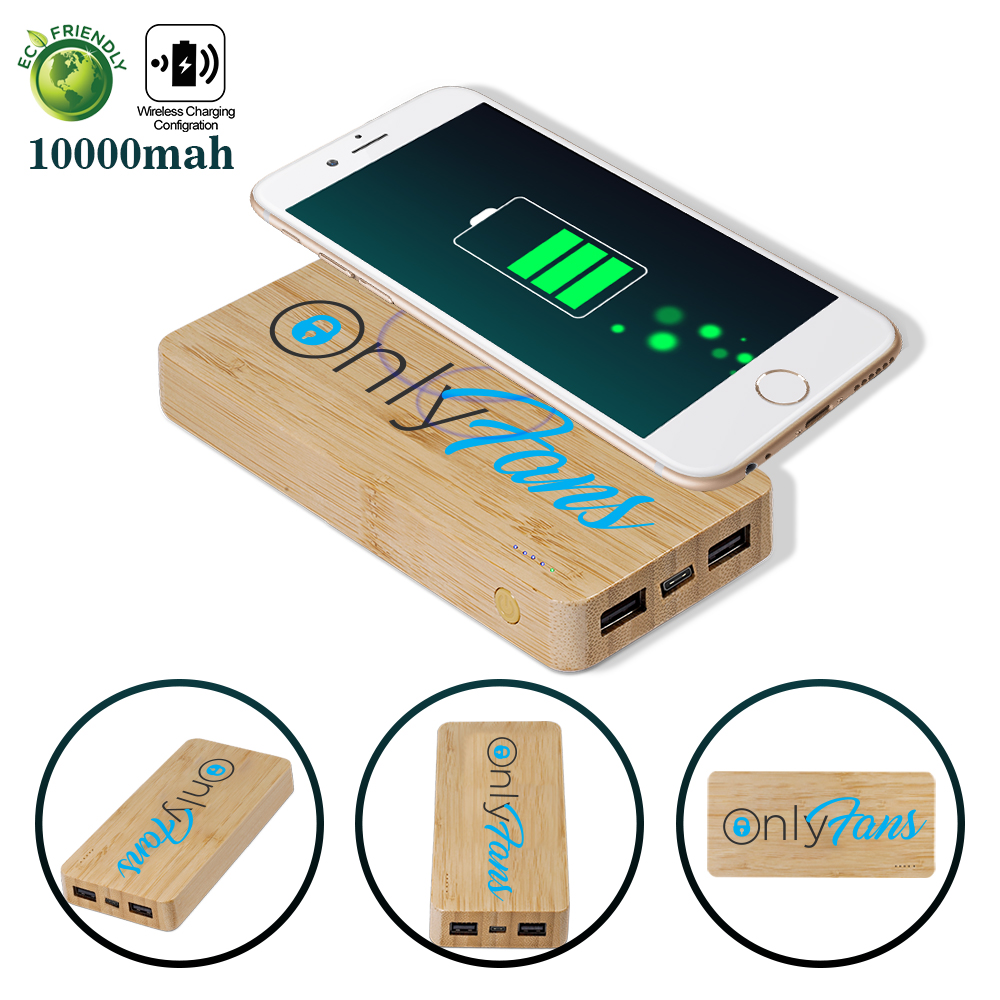 Eco-Friendly Bamboo 10,000mAh Power Bank and QI Wireless Charger 2-in-1