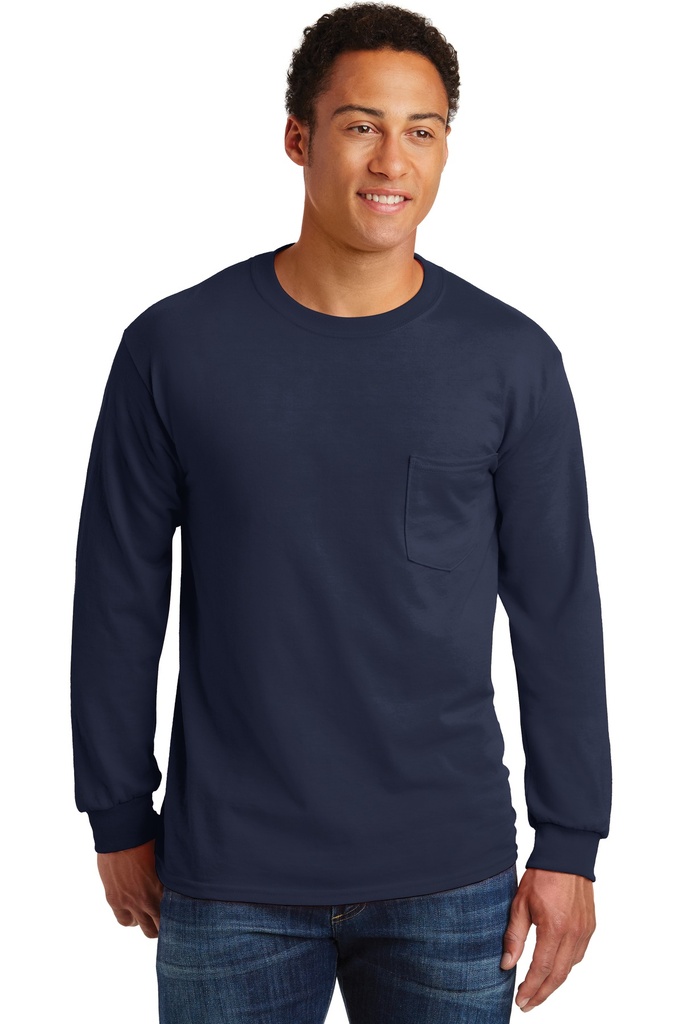 Gildan - Ultra Cotton 100% US Cotton Long Sleeve T-Shirt with Pocket. 2410