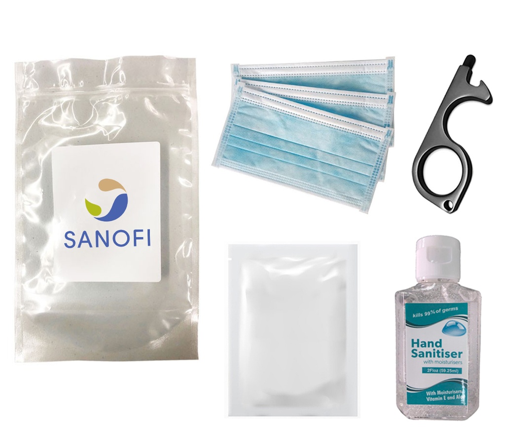 PPE Kit - 3 Surgical Masks, 2 oz Hand Sanitizer, Germ Key Stylus, 2 Alcohol Wipes. CV3096