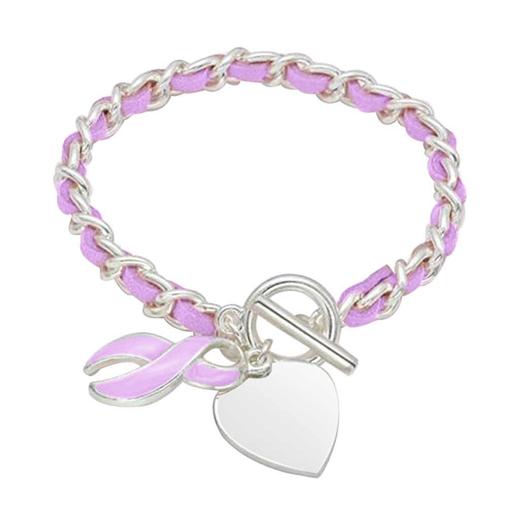 Breast Cancer Awareness Enamel Heart Charm Bracelet. BCA731