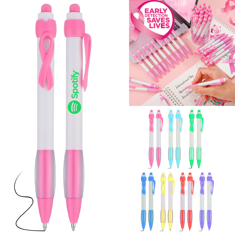 Breast Cancer Pen With Ribbon Clip Ball Pen. PE7062