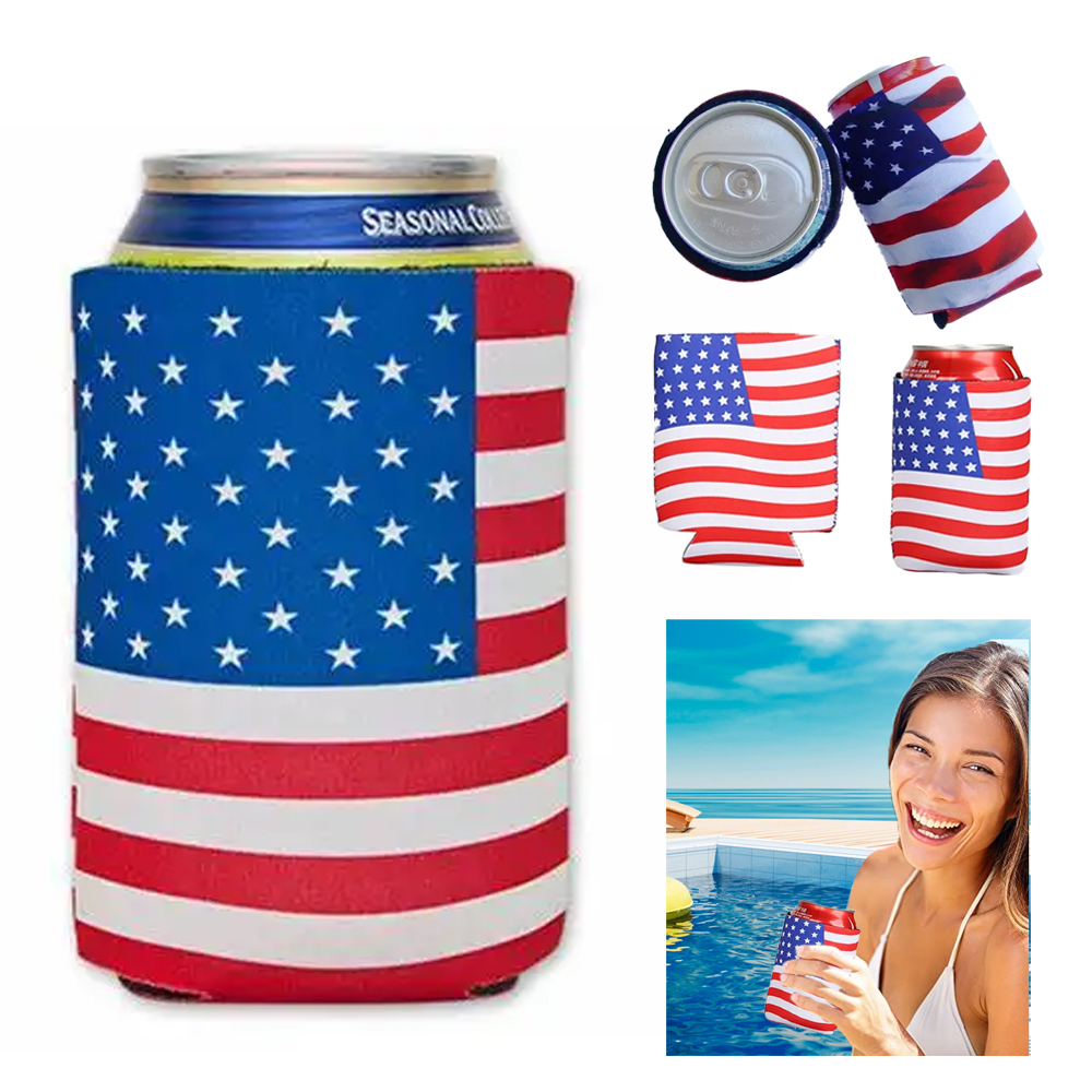 Collapsible Magnetic Can And Bottle Cooler Holder - Patriotic Designs. CC3570