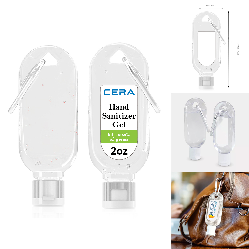 Custom Branded 2 oz Hand Sanitizer Gel w/ Carabiner. PWB18056