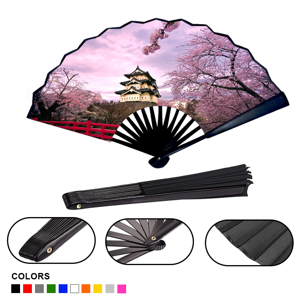 XL Traditional Bamboo Hand Fan - Premium Silky Fabric. HF3077