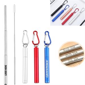 Telescopic Collapsible Stainless Steel Straw With Tubular Case, Carabiner And Cleaning Brush. SS5500