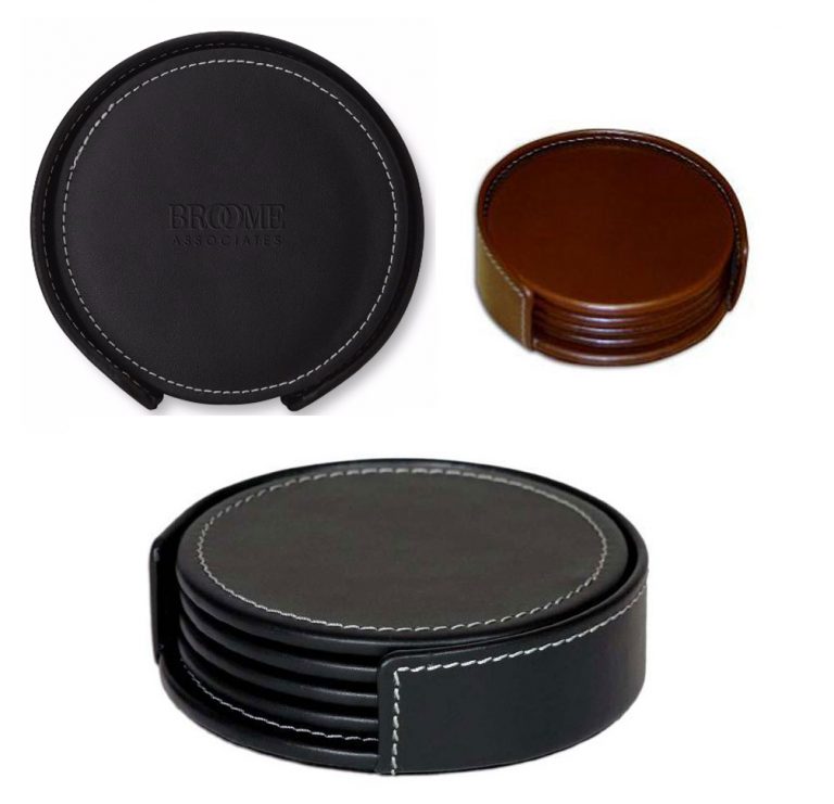 Luxury 4 Part Leatherette Round Coaster Set. CC2012