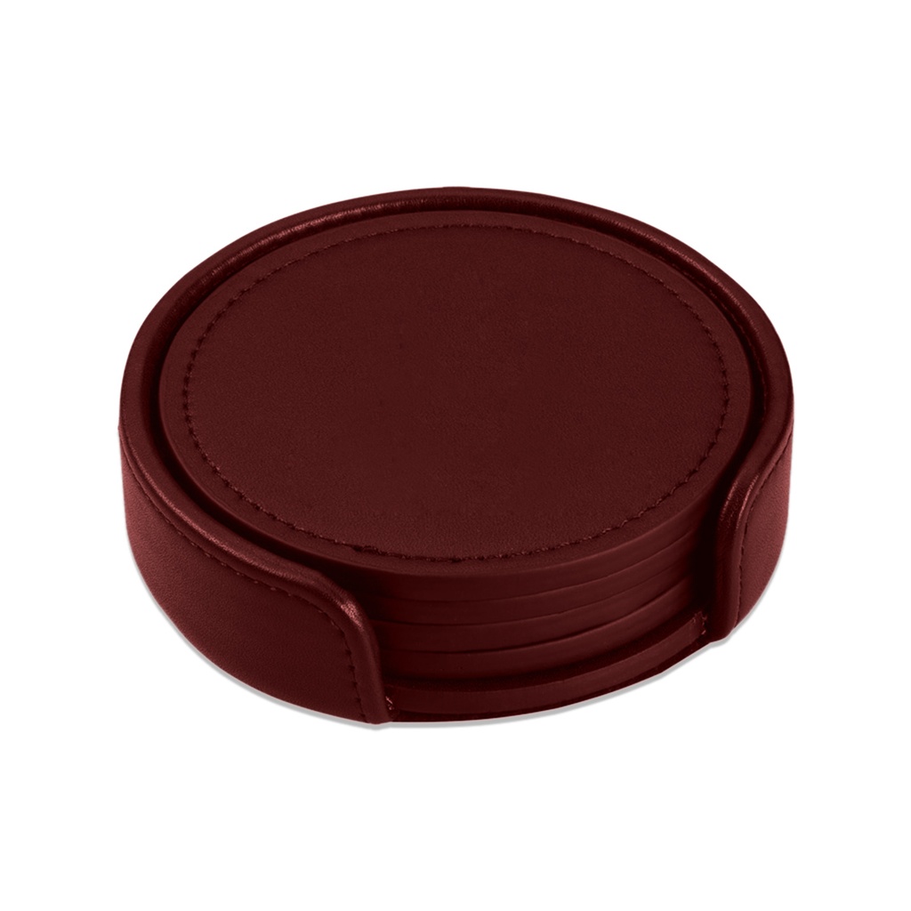 Prestige Round Leatherette 4-Piece Coaster Set w/ Matching Stand. CS6843