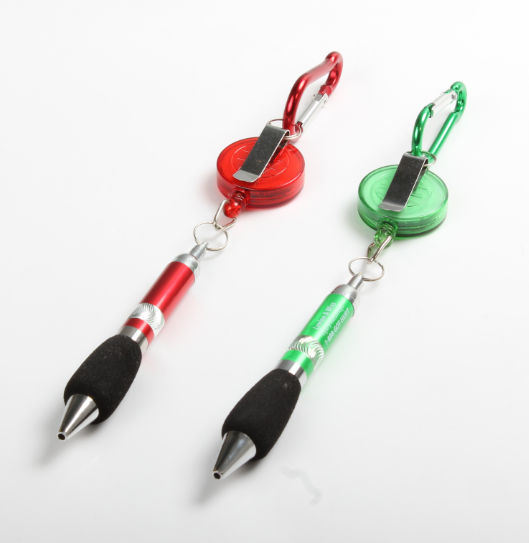 Retractable Soft Grip Metal Pen With Carabiner. RP1132