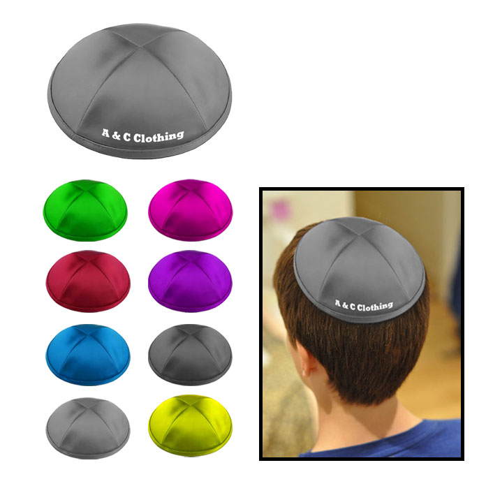 Shiny Polyester Yarmulke With Trim Screen Print Or Embroidery. YA0005