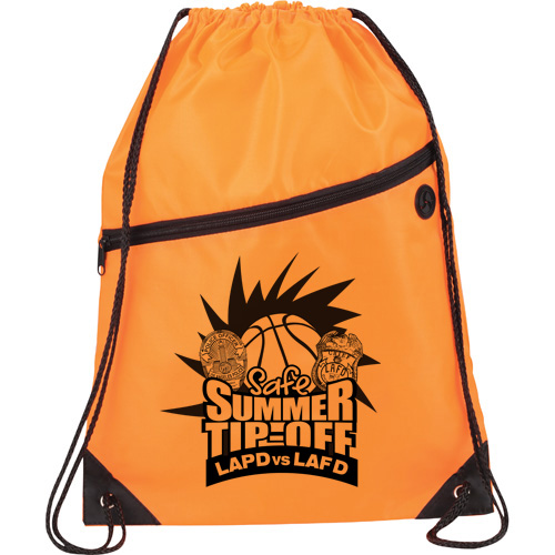 Sports Drawstring Backpack W/ Front Zipper And Ear Buds Port. SB2092