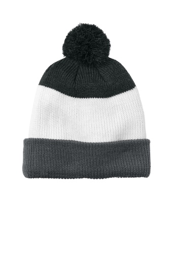 [2480181] Port Authority Cozy Striped Pom Beanie C979 (StmGy/M/CH)