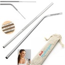 Set Of 2 Stainless Steel Drinking Straws And 1 Cleaning Brush In Gorgeous Jute Gift Pouch. SS2000