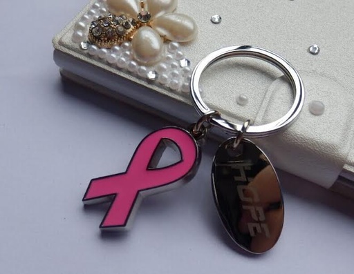 [BCA7909] Breast Cancer Awareness Ribbon Charm Keychain. BCA7909