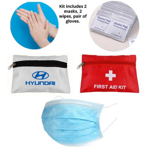 [CV3000] PPE Kit 2 Surgical Masks, 2 Alcohol Pads, Pair Of Gloves - Imprinted Pouch. CV3000