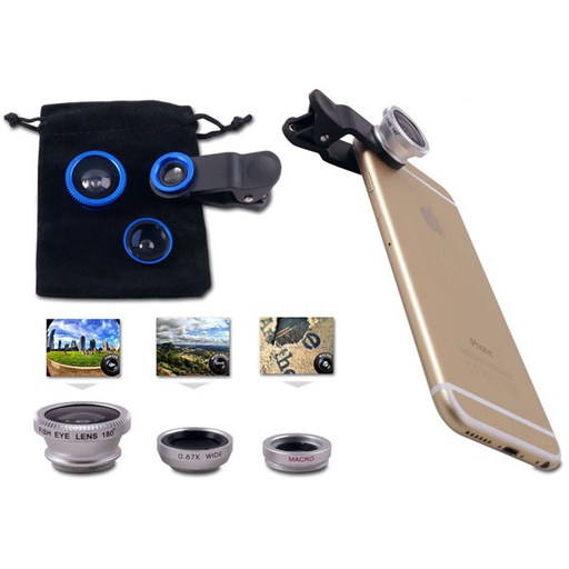 [CL3677] Universal 3 In 1 Cell Phone Camera Lens Kit In Imprinted Gift Pouch. CL3677