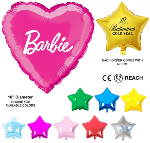 [MB8610] Mylar Balloon - 10" - Heart Or Star Shaped. MB8610