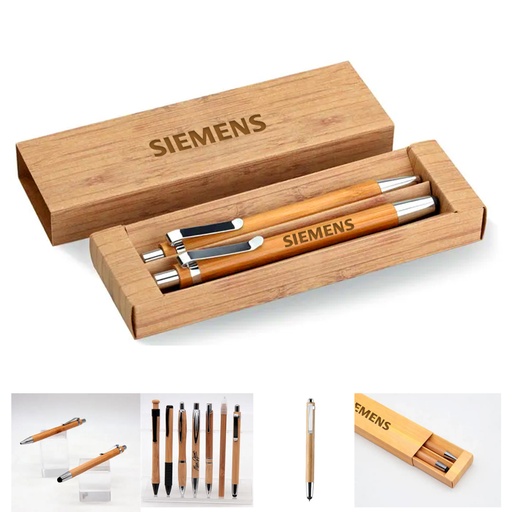 [CP1346] GreenGift - InkPair Bamboo Stylus Pens Set - Black and Blue Ink. CP1346