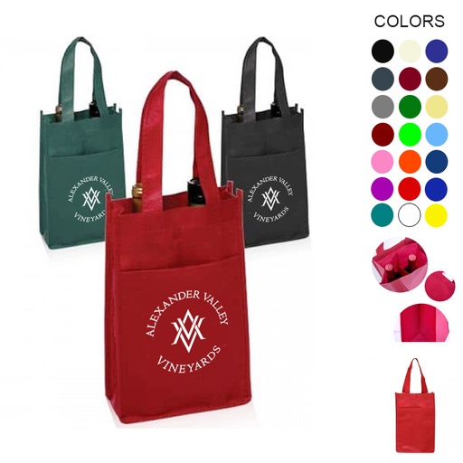 [WT8317] Carry On - 2 Bottle Wine Tote Bag w/ Pocket 12.9" x 8.6" x 4.3". WT8317