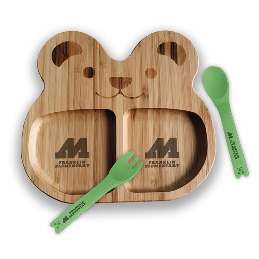 [BP9614] Custom Shape Bamboo Plate + Spoon + Fork Set. BP9614