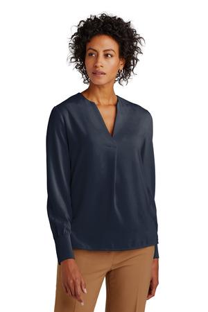 [BB18009] Brooks Brothers Women's Open-Neck Satin Blouse BB18009