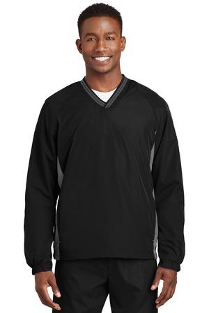 [JST62] Sport-Tek Tipped V-Neck Raglan Wind Shirt. JST62