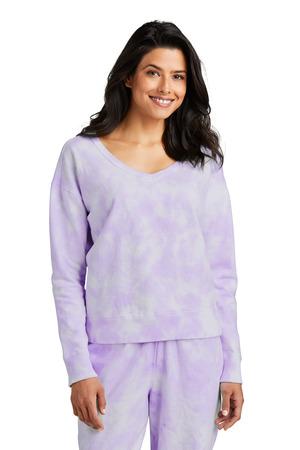 [LPC140V] Port & Company Ladies Beach Wash Cloud Tie-Dye V-Neck Sweatshirt LPC140V