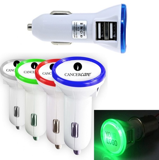 [CC8833] Dual USB Port Car Charger With Round LED Illuminated Trim. CC8833