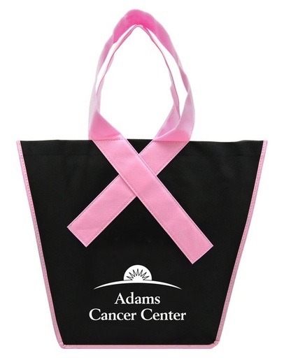 [BCA4735] Inverted trapezoidal Ribbon Shopping Tote Bag Breast Cancer Awareness - 10" x 13.6" x 4". BCA4735