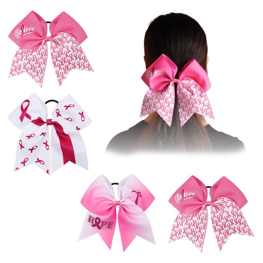 [BCA6369] 7'' Breast Cancer Awareness Printed Cheer Hair Bow. BCA6369