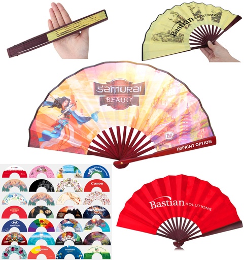 [HF3070] Traditional Bamboo Hand Fan - Premium Silky Fabric. HF3070